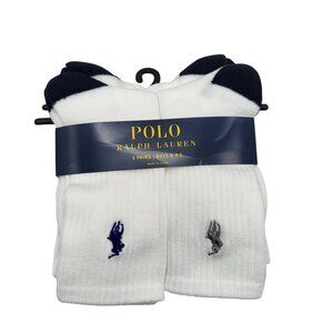 Polo Ralph Lauren Boys Crew Socks 6-Pack Pairs Size 8-9.5 White Color Block Toe
